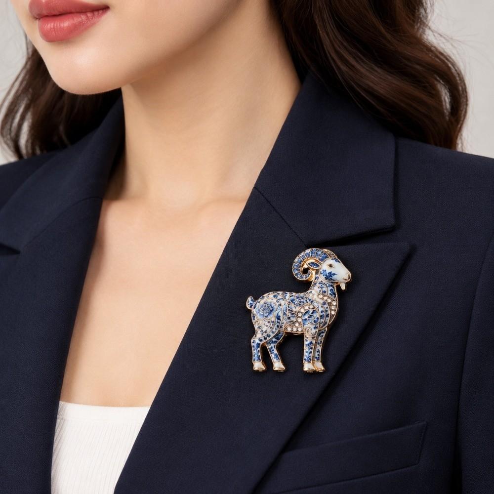 Beautiful Goat Enamel Brooch Elegant Rhinestone Brooch Trendy Animal Pin Unisex