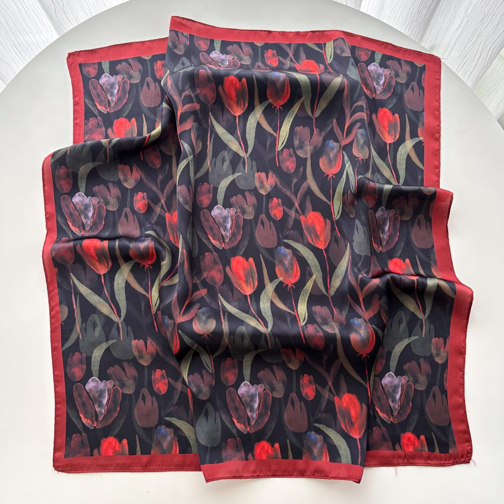 Floral Printed Square Scarf For Women Imitation Silk Scarves Bandanas Luxury Hijab Neckerchief Elegant Travel Shawl Wraps