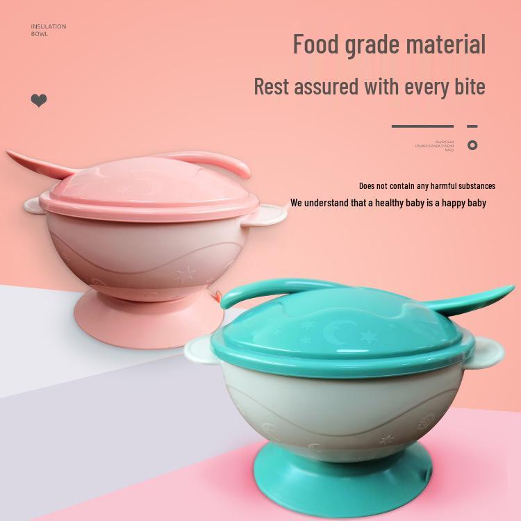 PP Material Baby Tableware Set: Non-Spill Suction Bowl with Temperature-Sensitive Spoon
