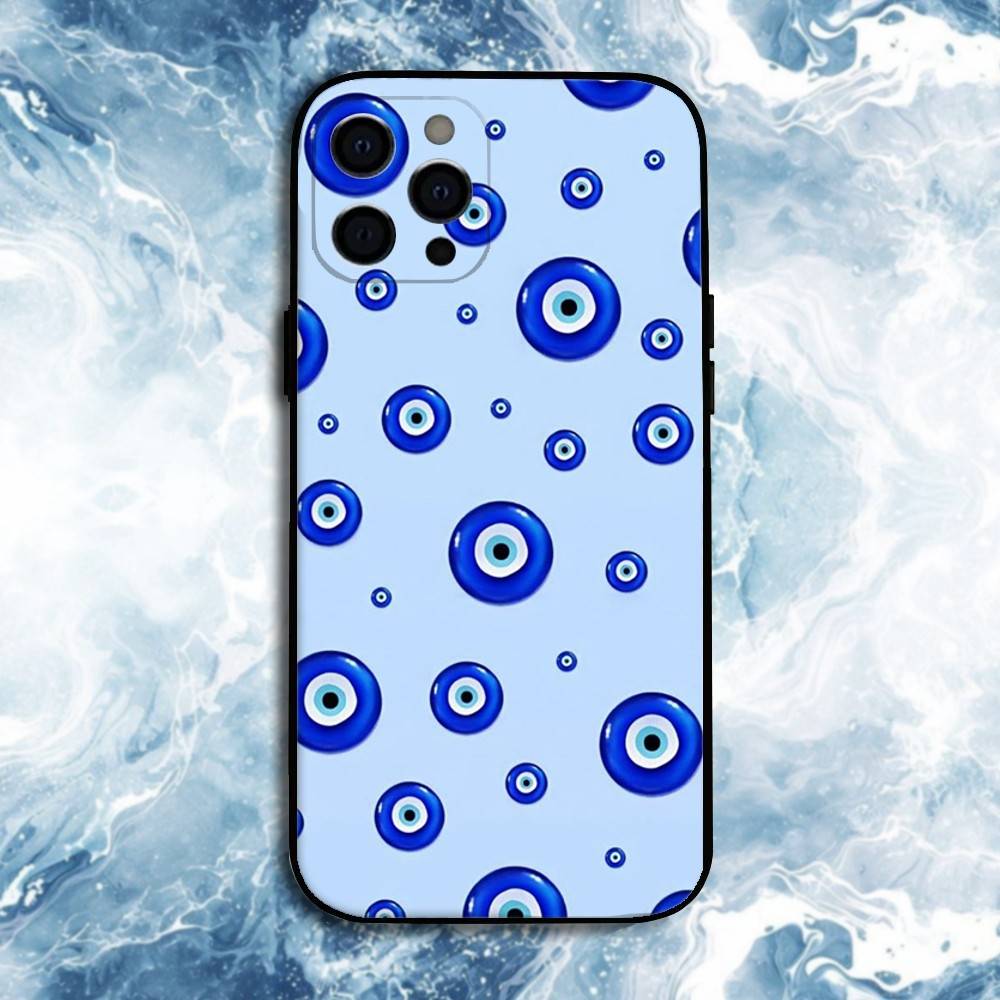 Счастливый Синий Сглаз Чехол для Телефона Для iPhone17,16,15,14,13,12,11 Plus,Pro Max, Мягкий Силиконовый Черный Чехол