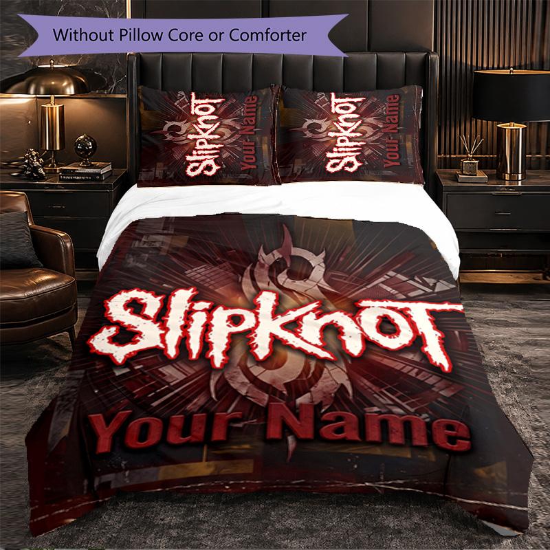 Slipknot Customized Name Text Bedding Set, 1 Duvet Cover & 2 Pillowcases Personalized Bedroom Gift
