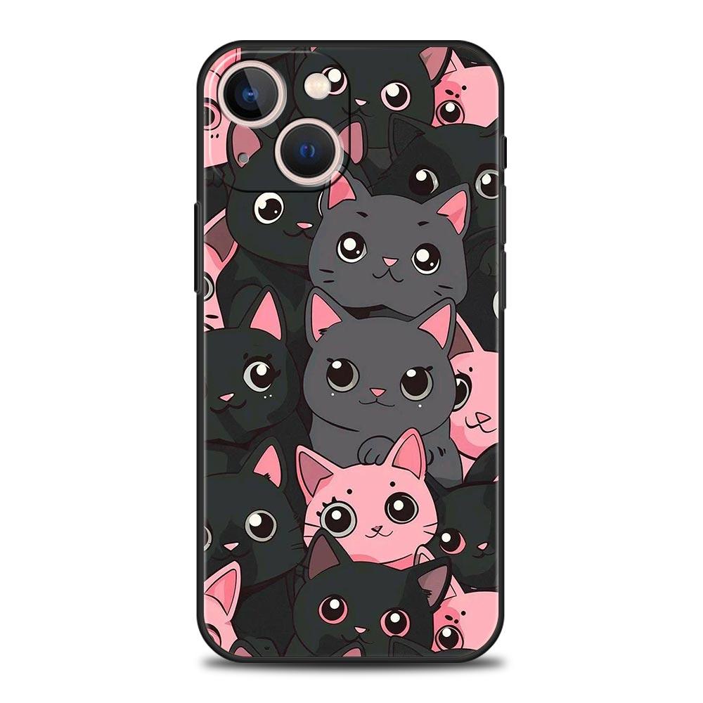 Милый Чехол для Телефона с Кошкой Для iPhone 16 13 15 14 12 11 Pro MAX XR X SE XS 7 8 Plus Мягкий ТПУ Чехол-Оболочка
