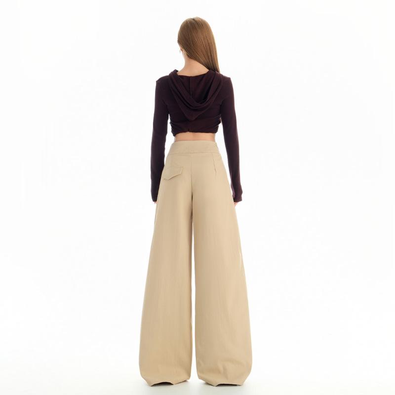 2025 Women's Autumn Khaki Wide-Leg Casual Drapey Floor-Length Pants
