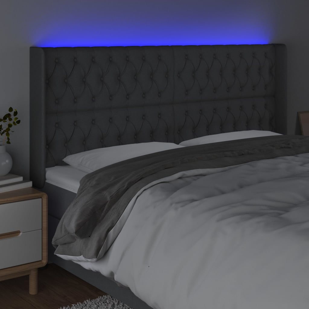 LED Headboard Dark Gray 183 x 16 x 118 128 cm Fabric