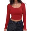 Spring women's tops slim fit short long sleeve square neck T-shirt for hot girls casual and versatile
