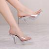 Новая летняя модная модель автомобиля подиум прозрачный хрустальный каблук туфли на высоком каблуке женщины