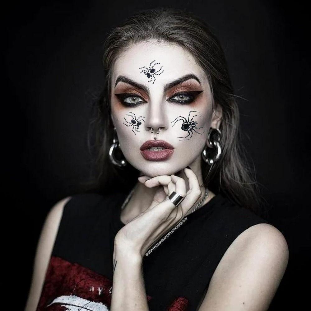 Black Halloween Temporary Tattoos 3D Halloween Face Rhinestone Sticker  Festive