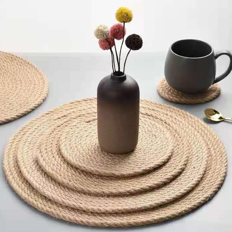 Эллиптический коврик под чашу из хлопка и пеньки, коврик под кастрюлю, льняная салфетка в деревенском стиле