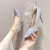 Fashion Wedding Dress Bridal Shoes Lace-up Pearl Pumps 2024 New String Bead Women Pointed Toe Thin High Heel Fashion Party Shoes 7cm 9cm