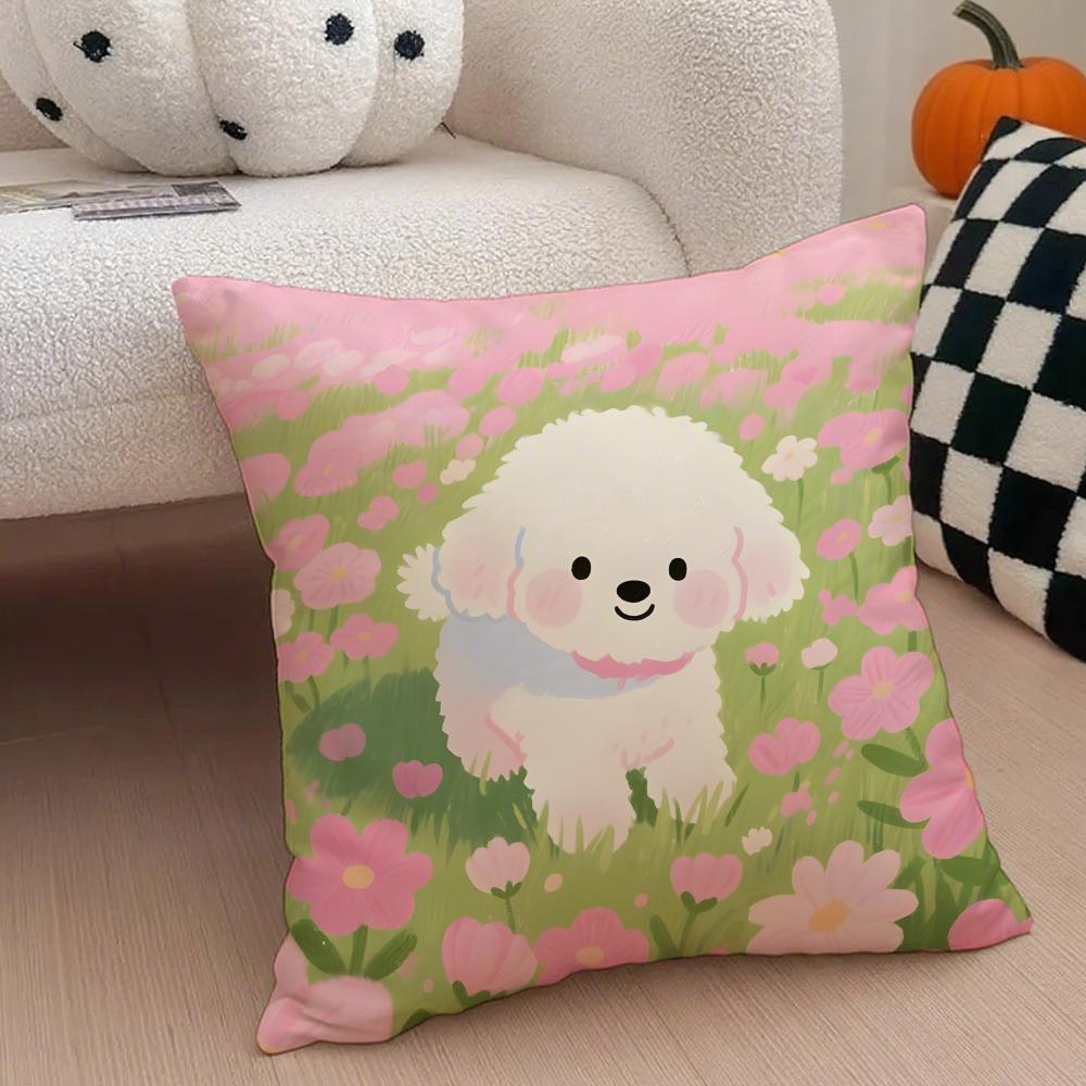 Cute Bichon Frise Pet Cushion Cover Throw Pillow Cover Hidden Button Durable Polyester Chair Cushion