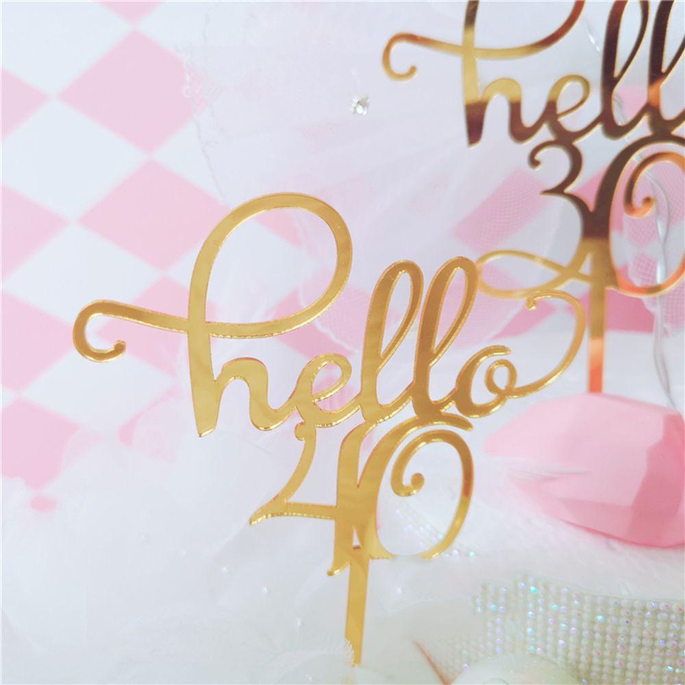 Свадебные принадлежности Юбилейная вечеринка Топпер для торта Буква Число Золотой акрил Привет 21/30/40/50/60
