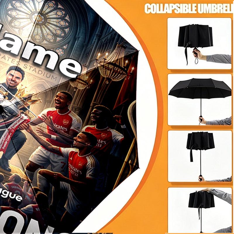 Custom Name Personalized Football Print Umbrella, Auto Open Close, 8‑Rib Sturdy Frame, Commute Camping Hiking Use, Birthday Gift