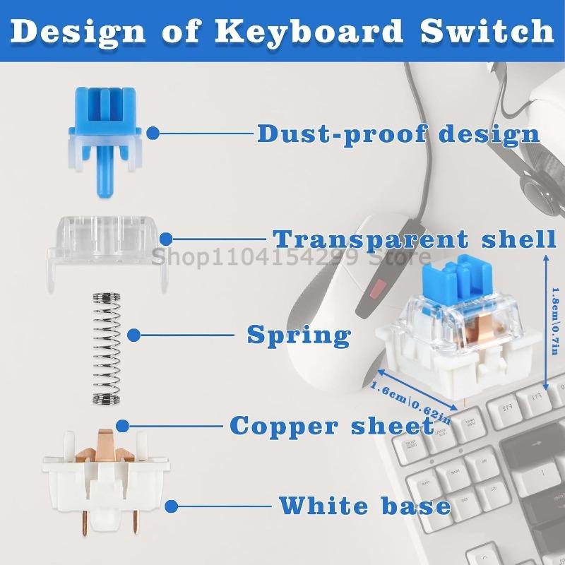 20 Pcs Blue Keyboard Switches, 3-Pin Clicky Tactile Mechanical Keyboard Switches, Complete DIY Replacement Kit with Switch Pulle