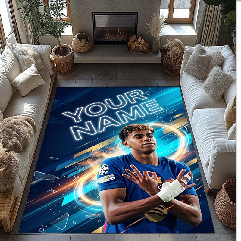 Lamine Yamal Printed Crystal Velvet Rug Non‑Slip Crystal Velvet Carpet For Sofa Bedroom Indoor Home Decoration