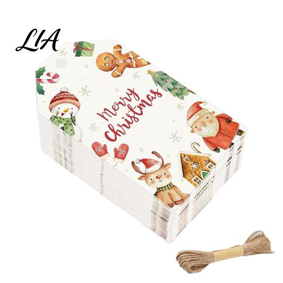 Holiday Gift Tags 50 Pcs Christmas Tags, Merry Thick Paper Labels with Packaging Supplies Jute Rope for Wrapping, DIY Crafts, New Year Party
