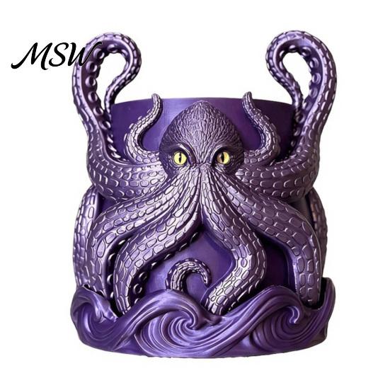 Retro Ocean Theme Decor 3D Printed Octopus Planter, Artistic Coastal Plant Pot, Decorative Environmentally Friendly Holder Container for Cactus,
