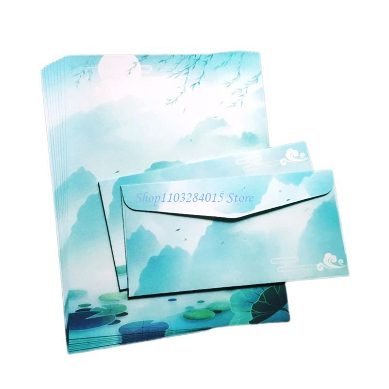 R6FF Stationery Paper and Envelopes Set Traditional Letter Writing Paper Color Both Side Writing Stationary Paper for School
