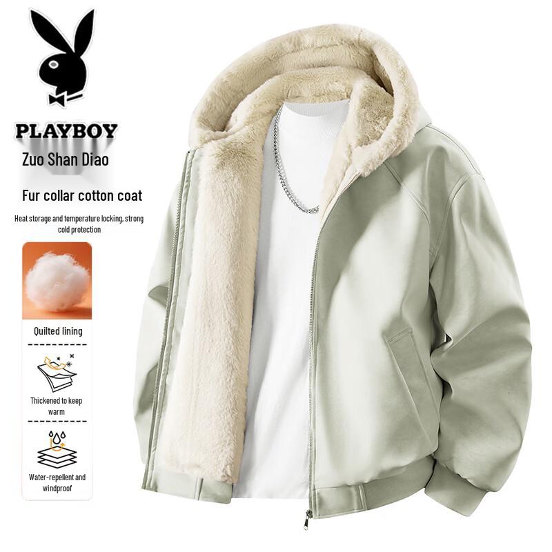 PLAYBOY Мужская теплая куртка на осень/зиму с капюшоном и меховым воротником