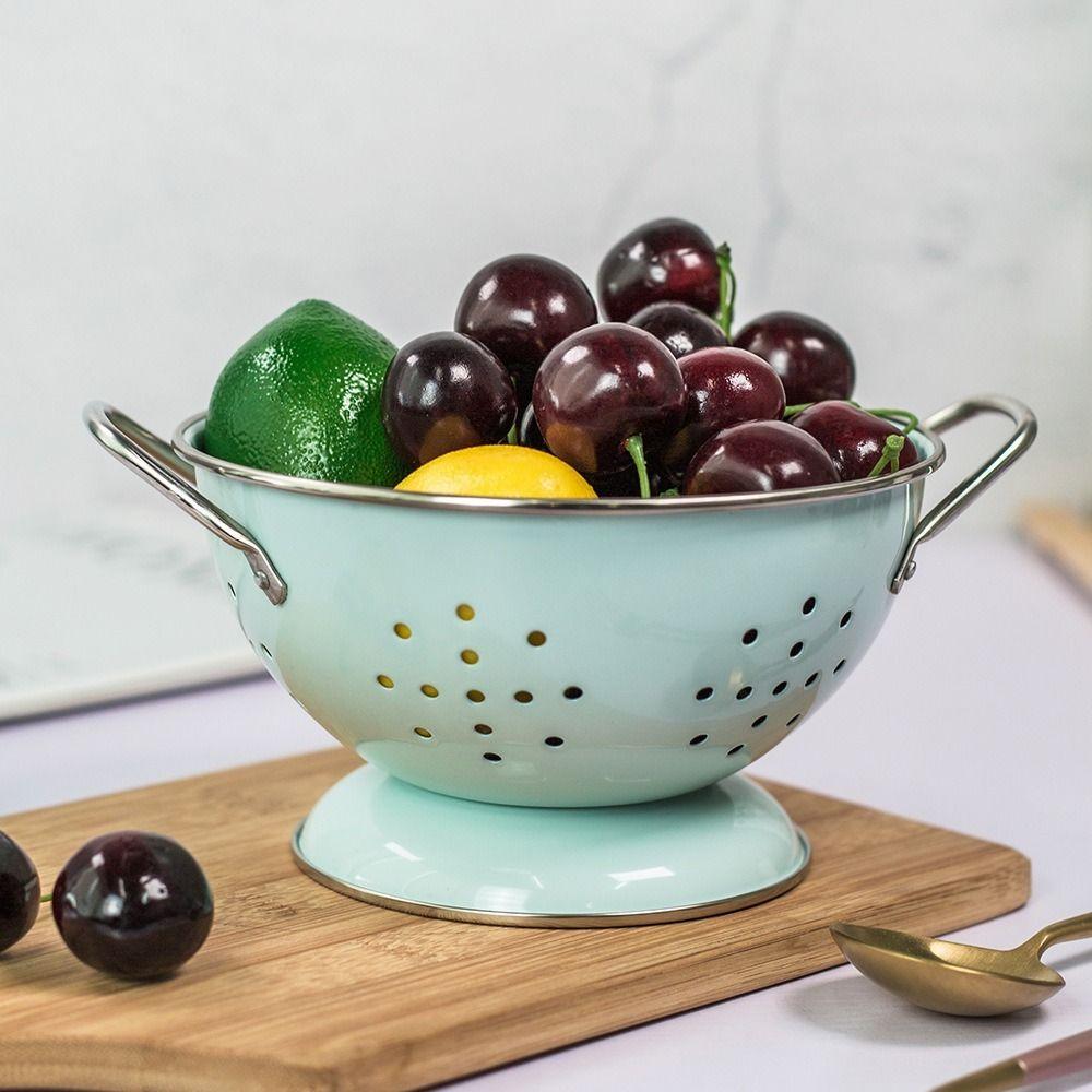 Rust-proof Enamel Coated Fruit Basket Carbon Steel Vegetable Strainer  Countertop
