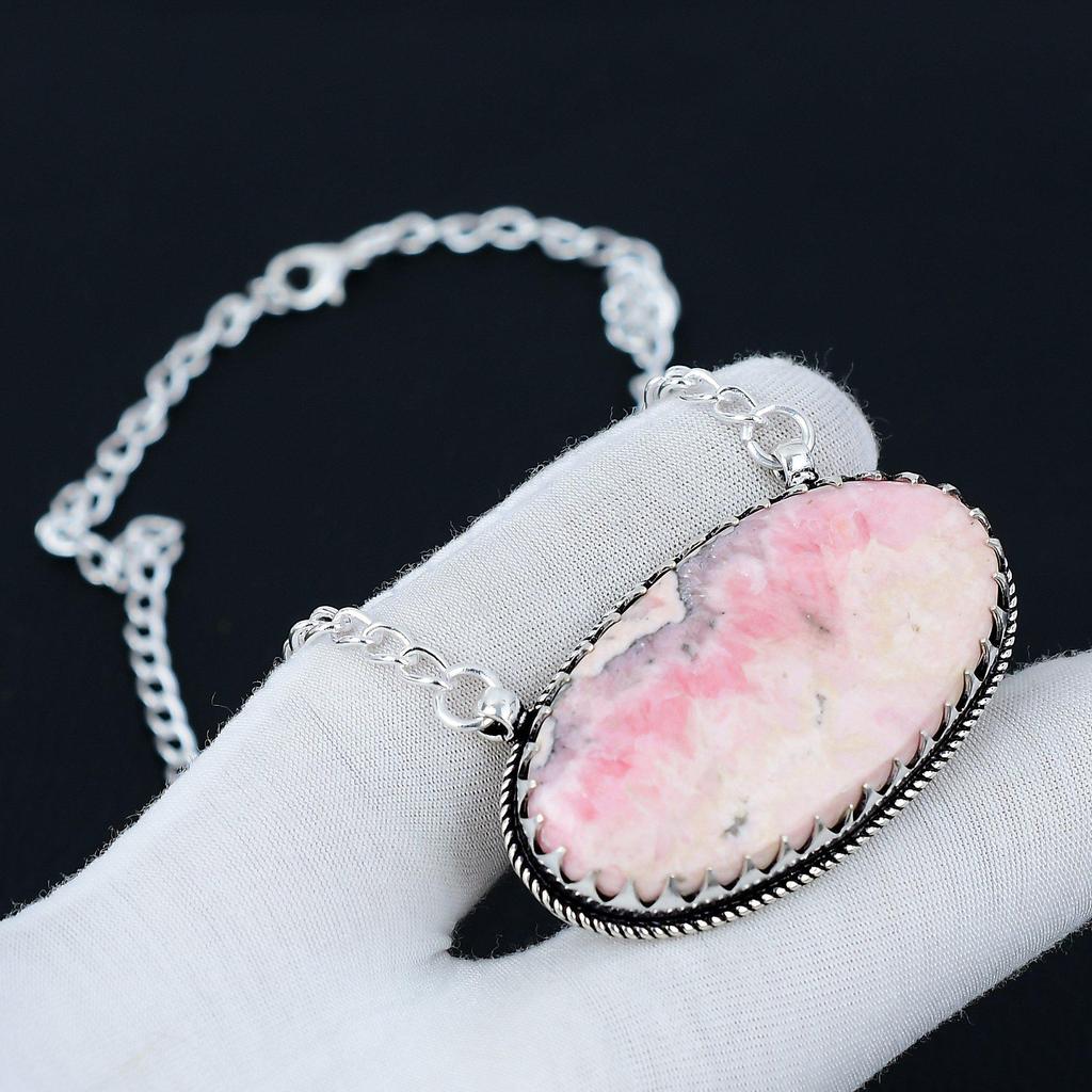 Natural Rhodochrosite Gemstone Jewelry Necklace, Rhodochrosite 925 Sterling Silver Charm Necklace For Wedding Gift, Necklace For Women