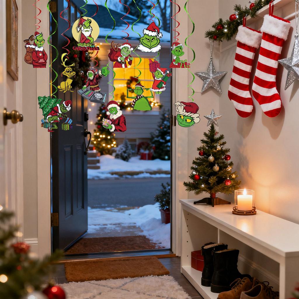 12 шт., мультяшная бумажная зеленая подвеска, праздничная елочная подвеска, автомобильный аксессуар, подвеска для внутреннего и наружного украшения