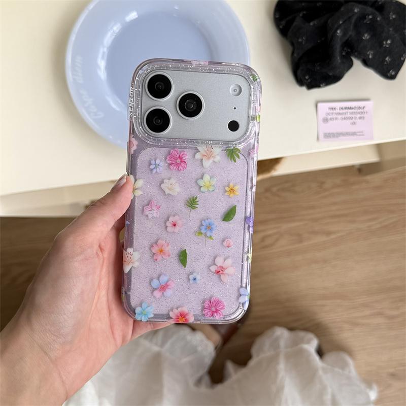 Милый Кавайный Фиолетовый Блестящий Цветочный Чехол для Телефона iPhone 17 16 15 14 Pro Max Пастельный Цветочный Принт Защитная Крышка для Девочек