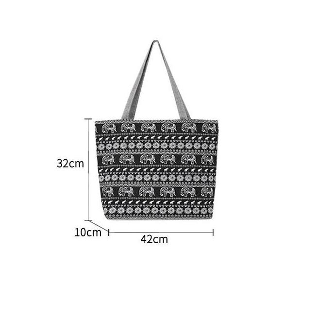 WTEMPO Double-sided Printed Women's Single Shoulder Bags Large Capacity Handbags Large Ethnic Style Leisure Shopping Tote Bags