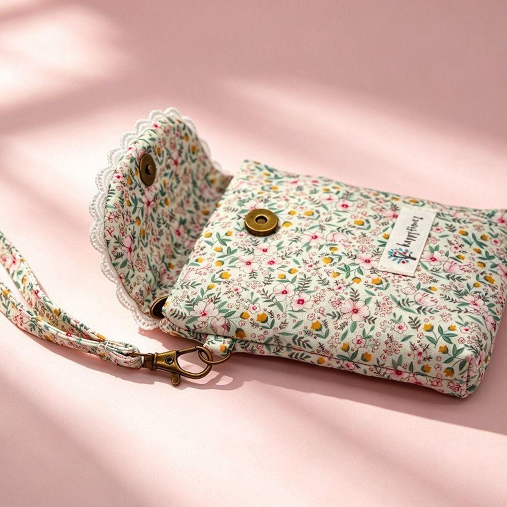 Cotton Sanitary Napkin Storage Bag Pastoral Style Handbag Lipstick Makeup Bag for Women Girls