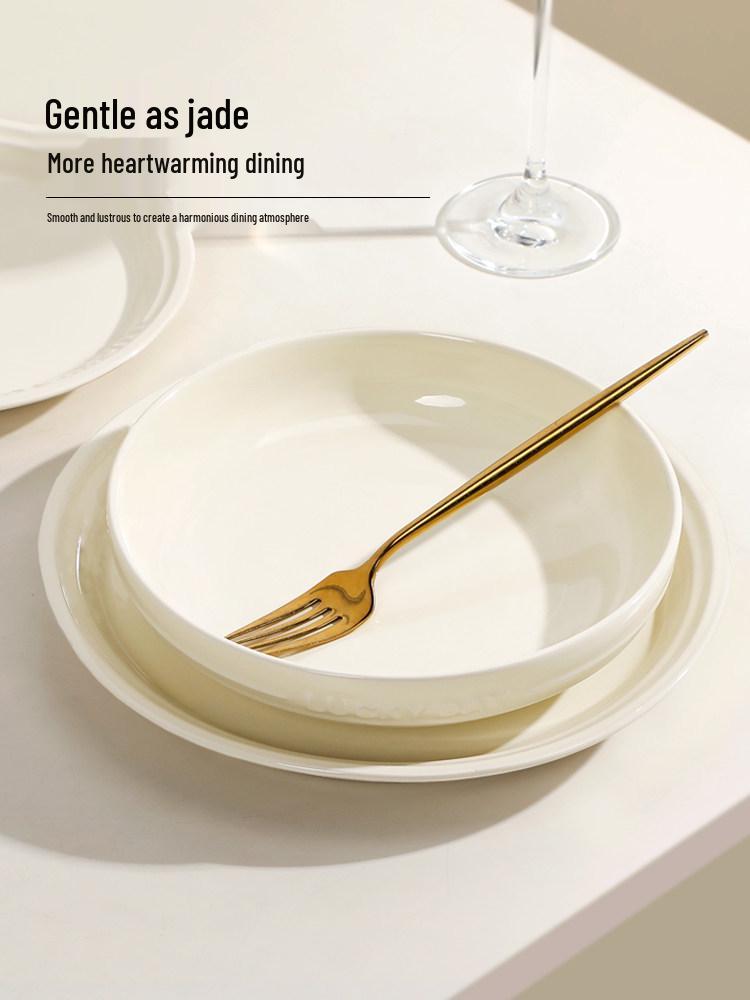 Набор из 4 предметов: Керамические глубокие тарелки для супа, 8 дюймов, утолщенные, для большой порции - Креативный кремовый стиль