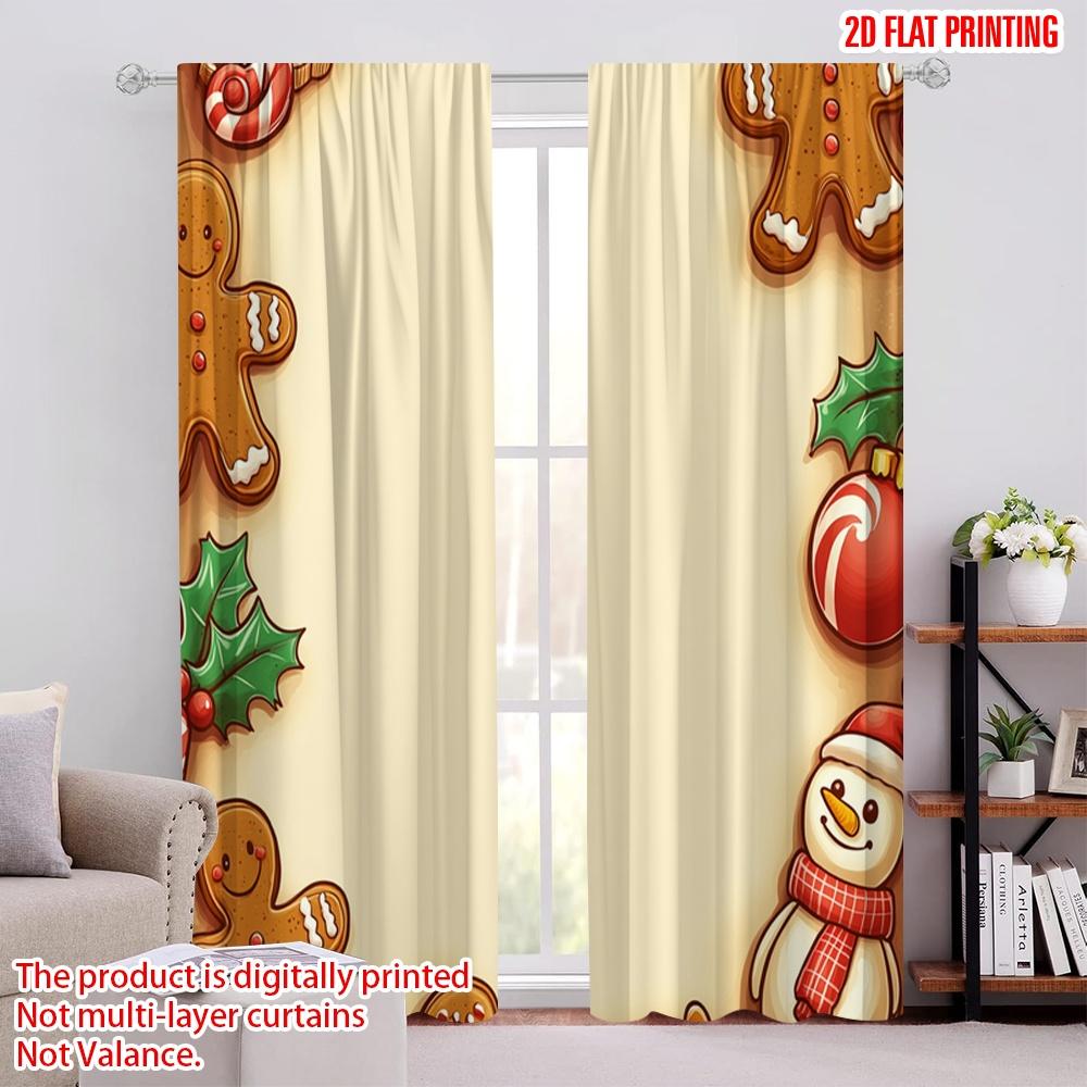 2pcs,2D plane printing Curtains Christmas Cookies Border Festive Treats (4) Versatile Fabric (without rod) Art Deco Festive