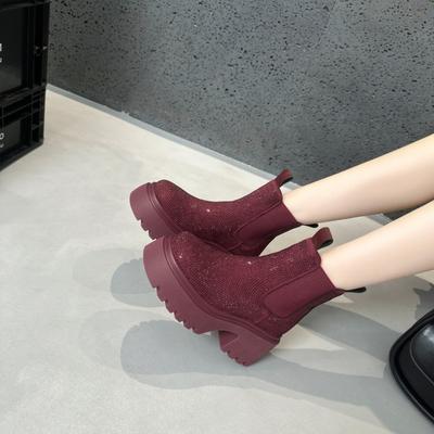 Полные бриллиантов и пустяковых подошв 2025 Осень и Зима Новые высокие ботильоны челси в британском стиле