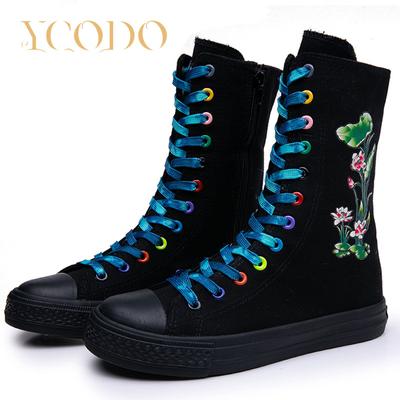 Женские парусиновые туфли на молнии с принтом лотоса