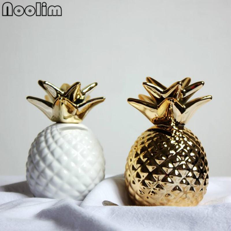 Golden/white Pineapple Ceramic Ornaments Pineapple Save Money Box Gold Coin Piggy Bank Storage