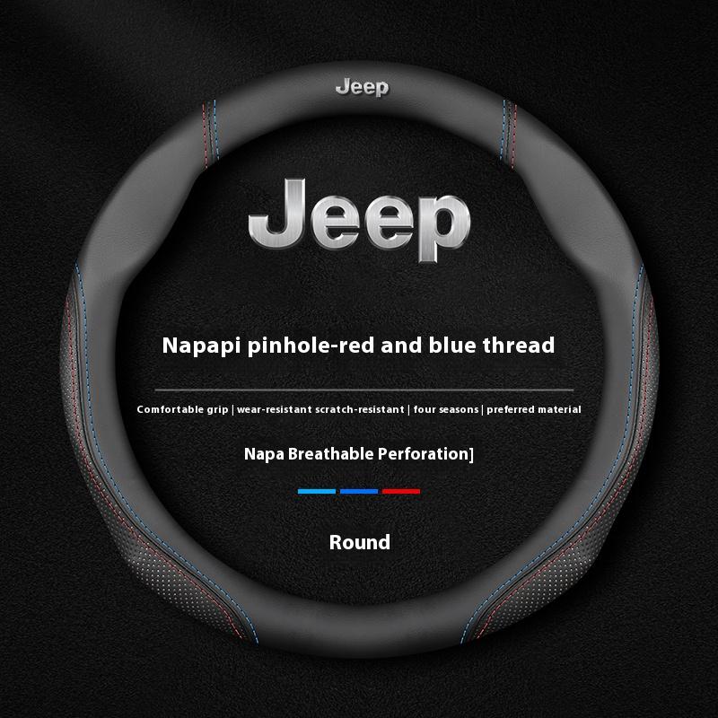 CNE1 Car Anti-Slip Leather Steering Wheel Cover Jeep Wrangler JK Patriot Commander Gladiator Renegade Grand Cherokee Compass Wagoneer