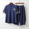 Мужская летняя футболка с тонкими пуговицами, льняной костюм с короткими рукавами, модный китайский стиль, мужской хлопок и лен, комплект из двух предметов с воротником-стойкой в стиле ретро