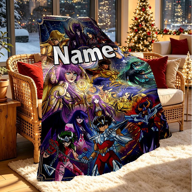 Custom Name Personalized Saint Seiya Print Blanket, Home Decor, Bedroom, Sofa, Camping, Couch, Gifts for Birthday Christmas