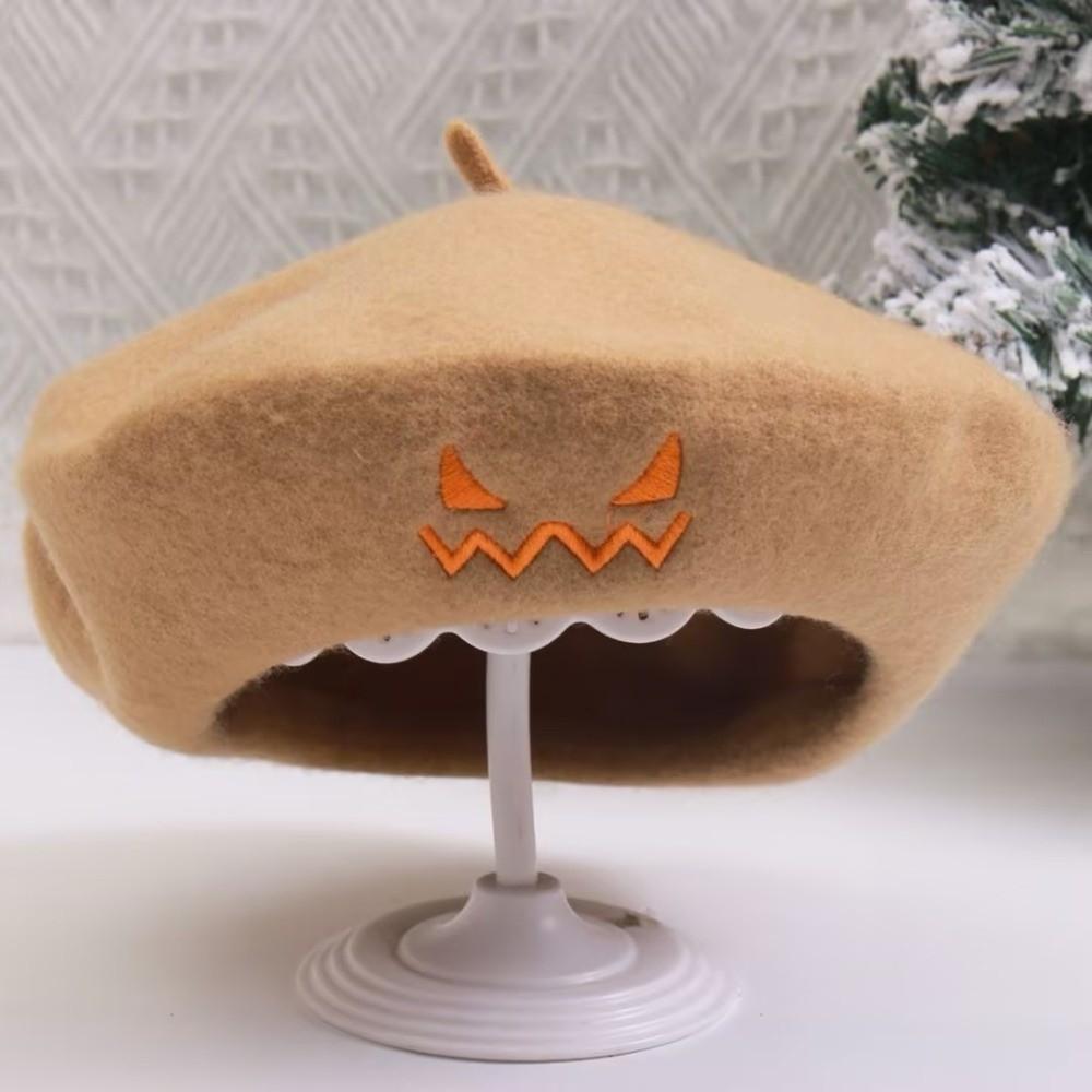 Embroidered Pumpkin Face Cap Lightweight Embroidered Painter Hat Pumpkin Beret Hat Holiday Gift