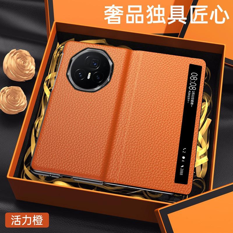 Wobiloo Luxus-Schutzhülle aus echtem Leder mit Smart Window für Honor V5 V3 Vs3 Collection Version, Klapphülle