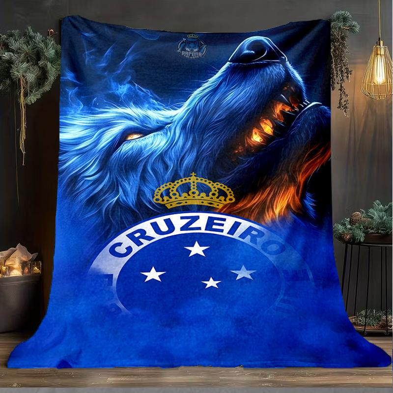1PC Cruzeiro Esporte Clube Crest Printed Soft Flannel Blanket Throw for Adult Bedroom Living Room Sofa Camping Travel Fan gifts Christmas Gifts