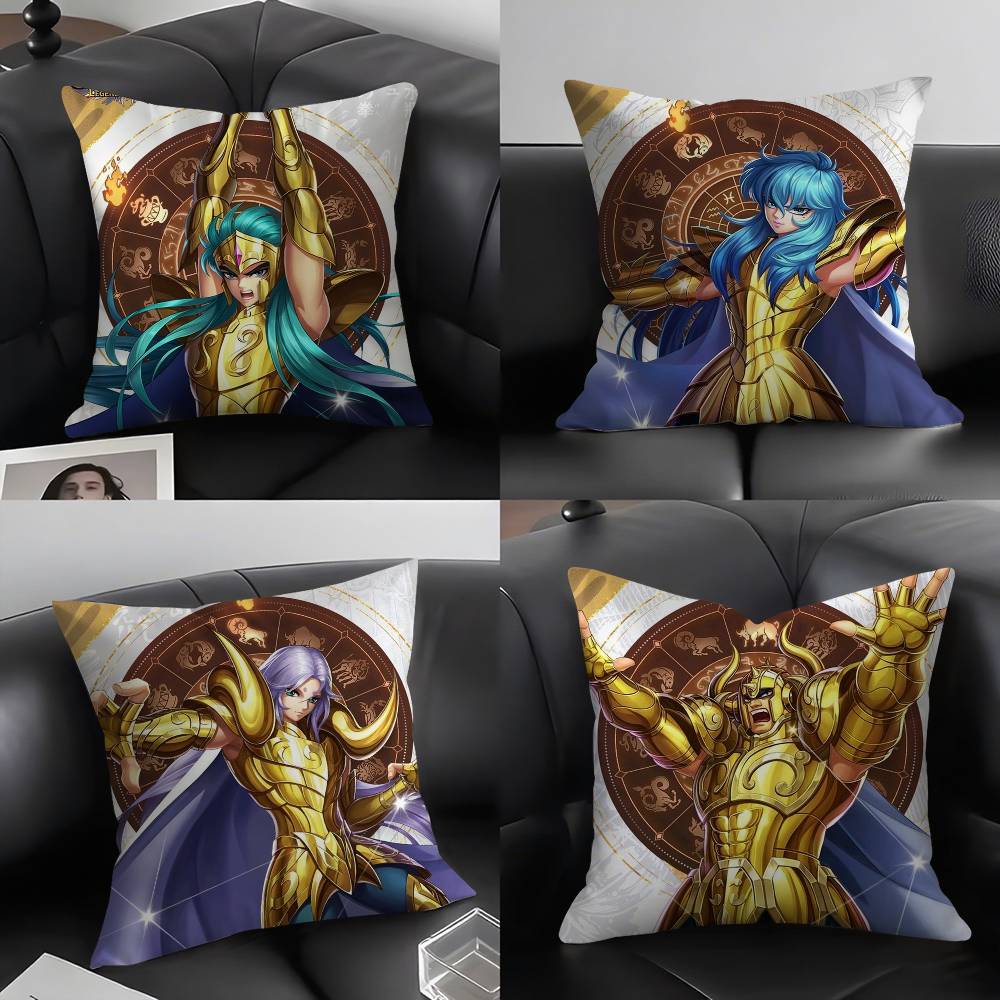 Animation 12 Gold S-Saint S-Seiya Pillow Case Home Dorm Chair Back Short Plush Double-sided Printing Office Cushion Cover