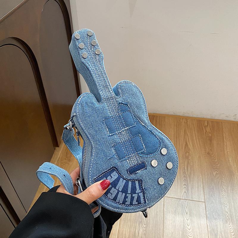 Export Arrival Denim Guitar Bag, Indie Rock Grunge Shoulder Bag, Niche Fashion Statement, Instagram-Ready Unisex Purse
