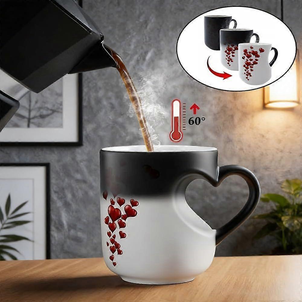 Heart-Shaped Color Changing Magic Ceramic Mug Funny Color Changing Coffee Cup with Handle That Reveals Surprise Design When Filled with Hot Beverage R
