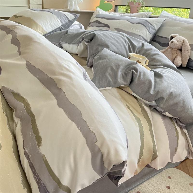 Комплект из четырех предметов из чистого хлопка с небольшим свежим цветочным рисунком, простыня для общежития, комплект из трех предметов постельного белья