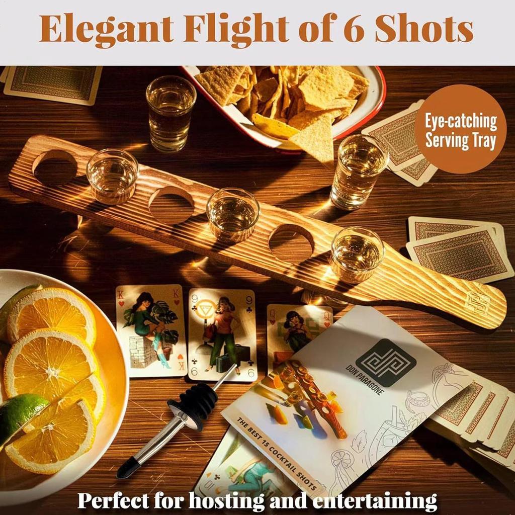 Wooden Shot Glass Serving Tray 6 Holes Shot Glass Holder Shot Glass Display Shot Glasses Board for Party Bar Club Drinking
