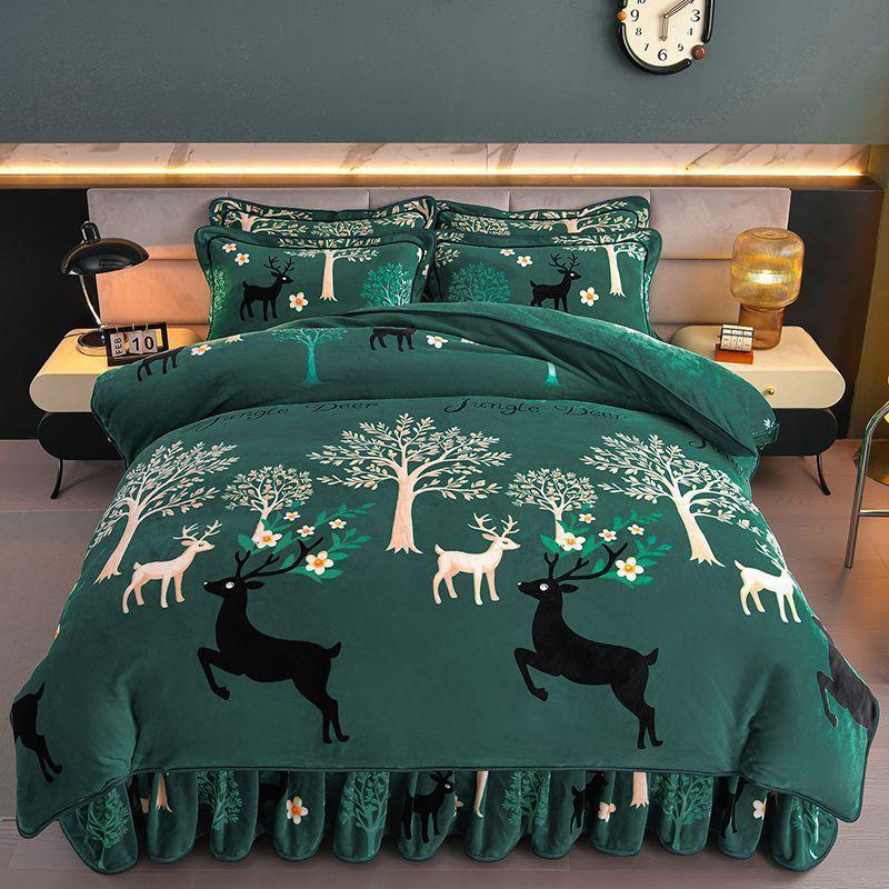 G5Z9 Jin Double-Sided Thickened Velvet Four-Piece Bedding Set for Weddings