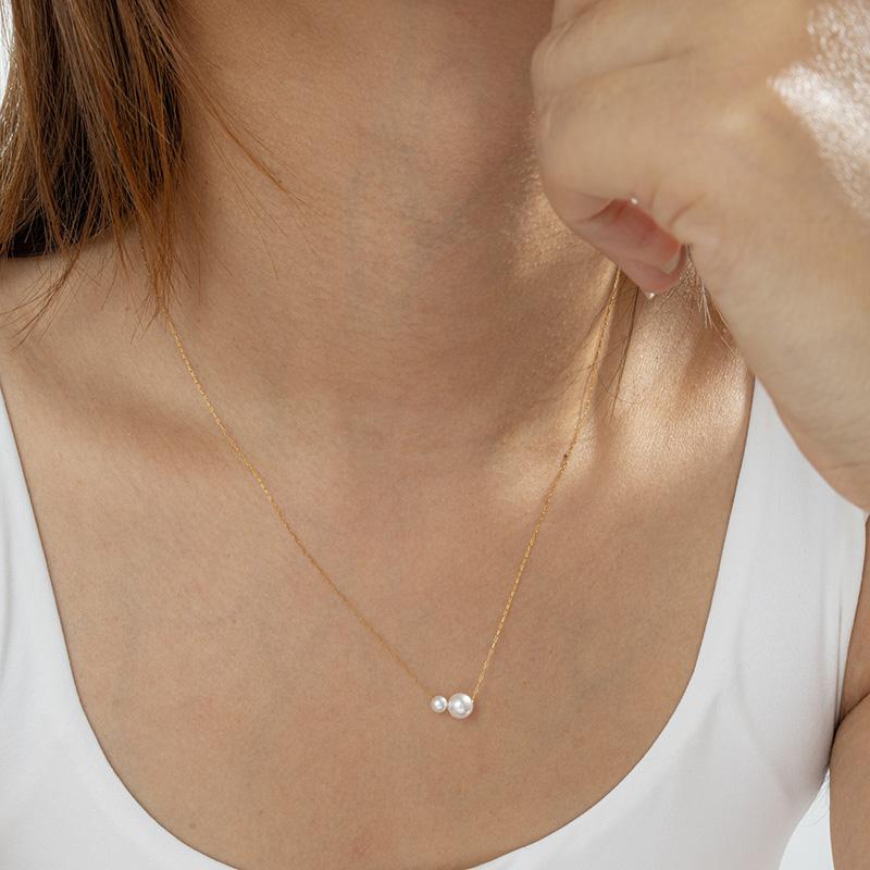 Ожерелья из нержавеющей стали 316L с двойным жемчугом Foxanry Минималистичные Элегантные Водонепроницаемые Свадебные Украшения Подарки для Невесты EL0085