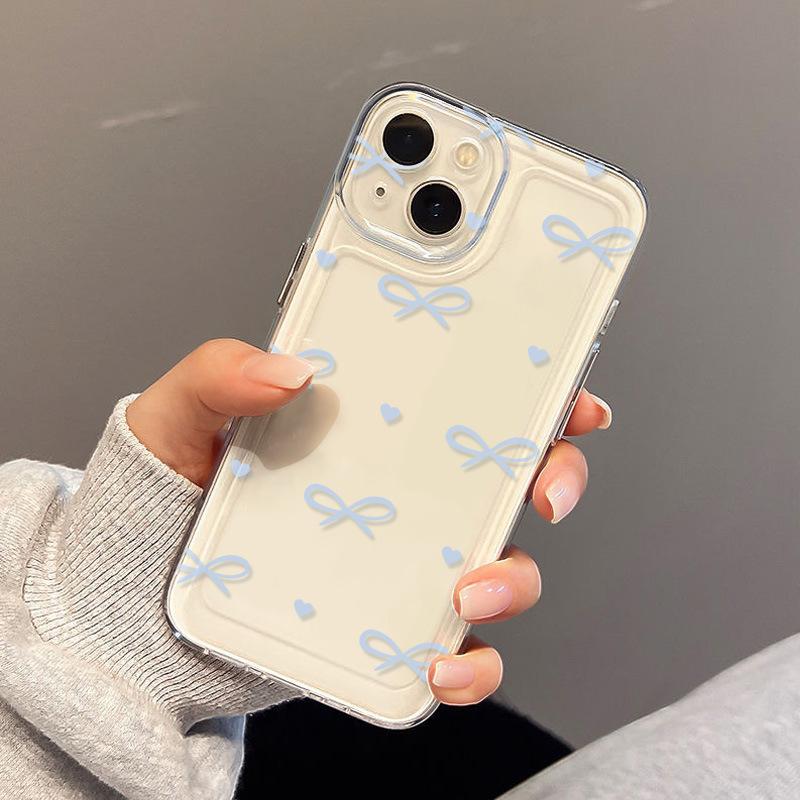 Подходит для iPhone17Pro синий маленький бантик-сердечко космический чехол для телефона Apple 16 прозрачный 15/14 поколение