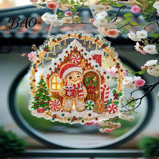 Adults Rhinestone Art Kit Christmas Painting Suncatcher Kit, DIY Faux Pearl Sparkling Crafts for Beginner, Acrylic Xmas Ornament