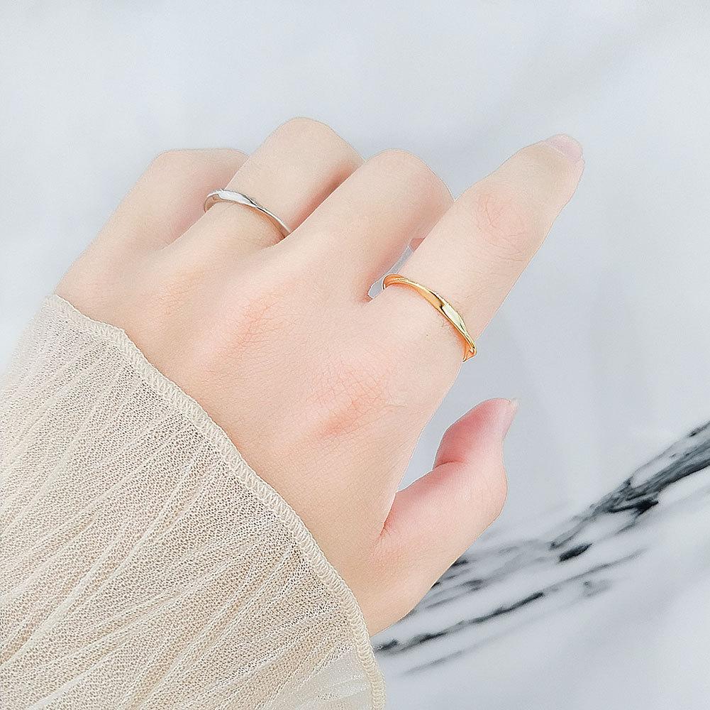 Geometric Glossy Concave Convex Shaped Ring Female Niche Design Personality High Sense Finger Ring Ins Cold Temperament Opening Index Finger Ring