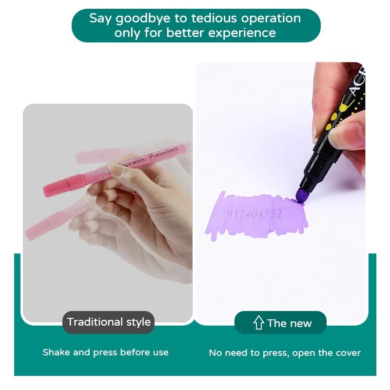 12-60 цветов Акриловые маркеры с двумя наконечниками для ткани, холста, рисования на камнях, изготовления открыток, металла, керамики, товары для DIY